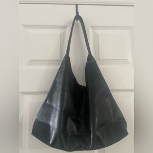 Black Leather Hobo Bag - Classic Everyday Tote